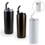 Double Wall SS Tumblers with Transparent Lid & Metal Straw - 500ml