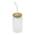 Glass Bottle with Straw and Bamboo Lid 455 ml Capacity