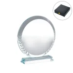 Round Clear Crystal Awards with Engraved Leaves in Premium Box