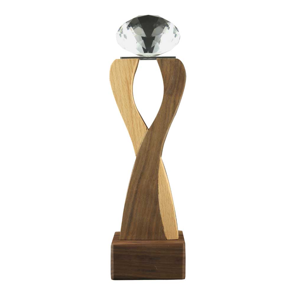Wooden-Crystal-Trophy-CR-63-Blank.jpg Wooden Trophy with Diamond shape Crystal on Top - Image 1
